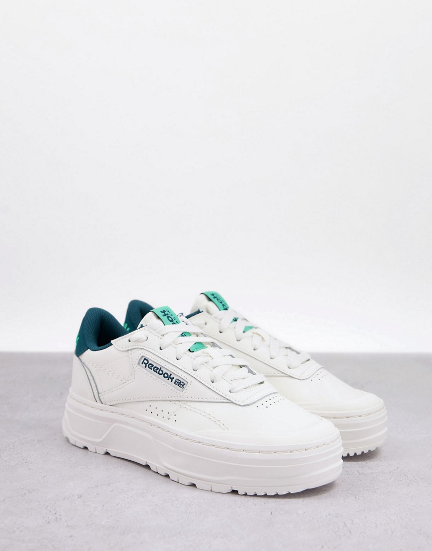 Reebok Club C Double Geo platform sneakers in white and green