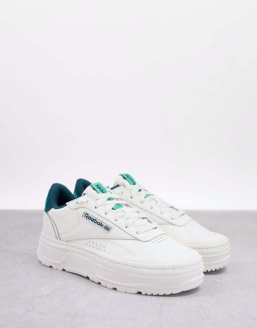 Reebok Women's White & Green Club C Double Pop Sneakers