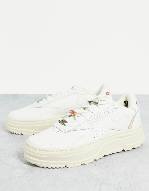 Reebok Club C Double Geo trainers in chalk and coral pink