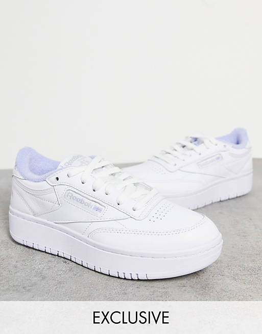 Reebok Club C Double heart trainers in white and lilac - exclusive to asos