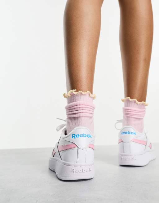 Reebok Club C detail in white Double | Revenge with ASOS pink sneakers