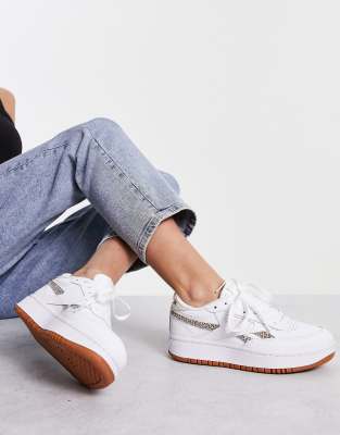 Reebok Club C Double sneaker in white and leopard print Exclusive to ASOS Multi Smart Closet