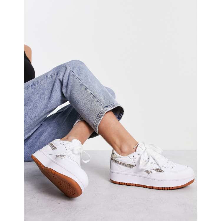 Reebok Club C Double sneaker in white and leopard print - Exclusive to ASOS  | ASOS