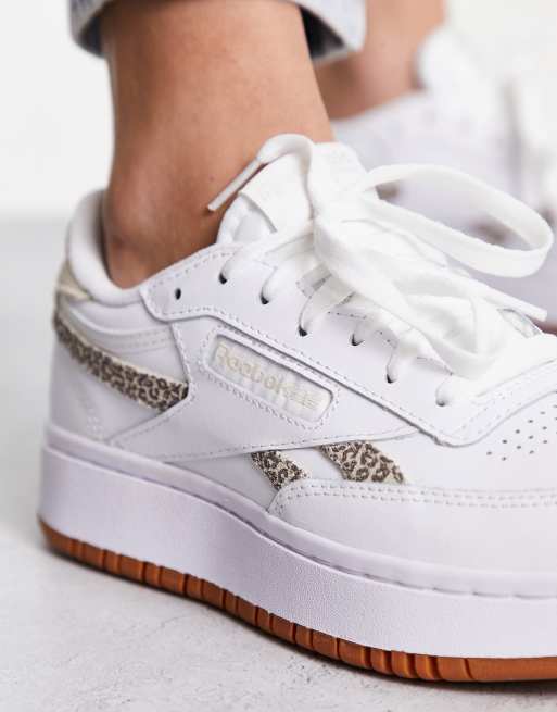 Reebok Club C Double sneaker in white and leopard print