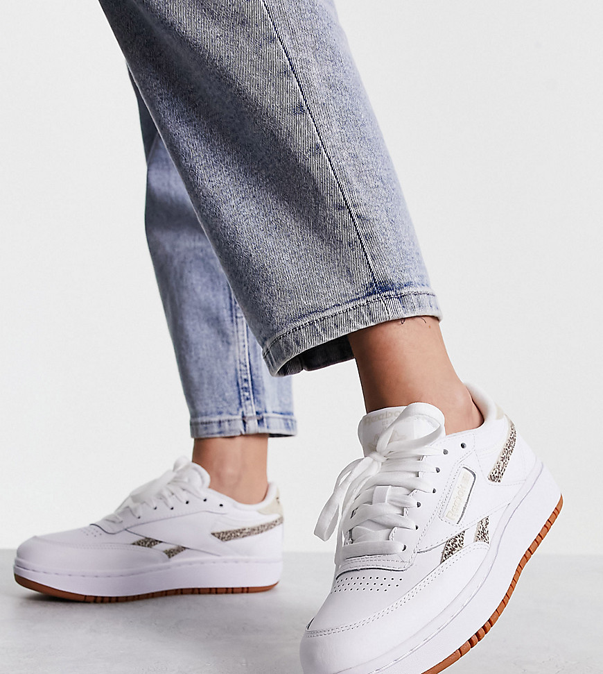Reebok club c double sneaker in white and light leopard exclusive to ASOS - WHITE