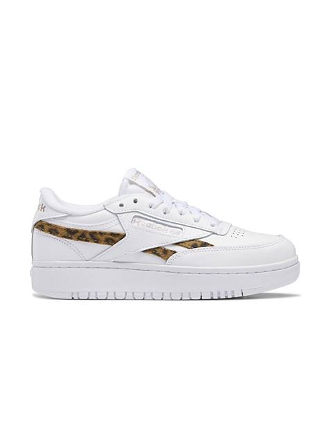 Reebok Club C Double sneakers in white and leopard - exclusive to ASOS