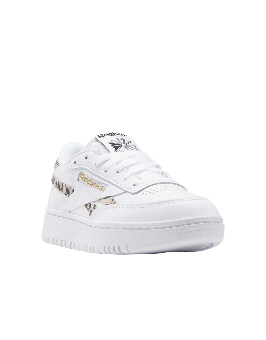 Reebok Club C Double sneakers in white and leopard print