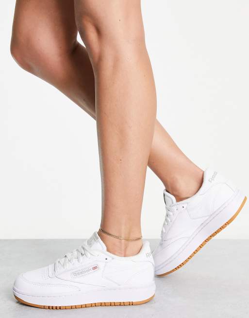 Reebok Club C Double Trainer In White And Light Leopard Exclusive To ASOS