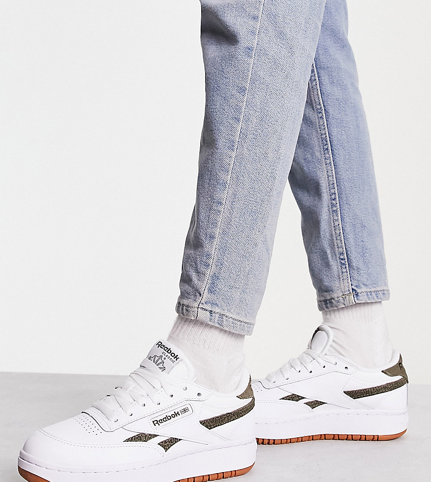 Reebok Club C double trainer in white and khaki leopard - exclusive to ASOS