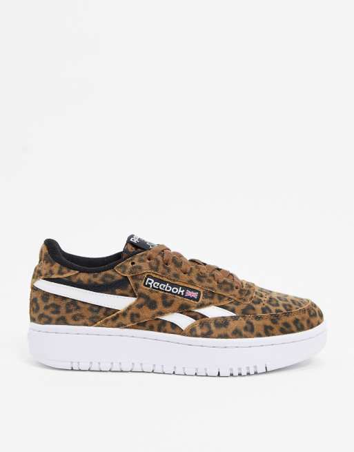 Reebok Club C Double sneaker in white and leopard print - Exclusive to ASOS