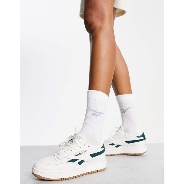 Reebok Women's White & Green Club C Double Pop Sneakers