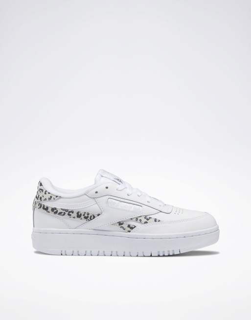 Reebok club C double trainers in white and animal print - WHITE