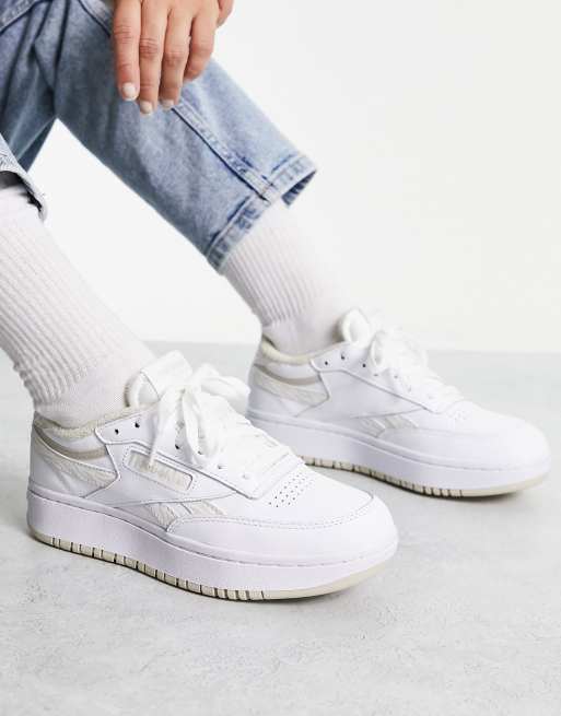 Reebok Club C Double Sneakers In Chalk With Pink Detail Exclusive To ASOS