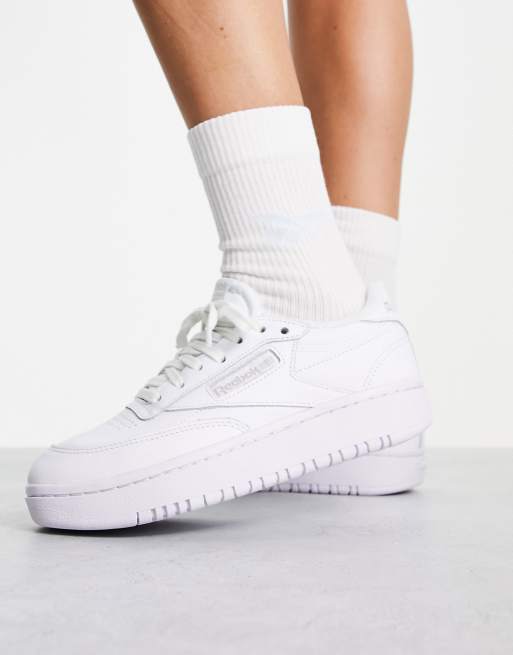 Reebok Club C Double Trainer In White And Light Leopard Exclusive To ASOS