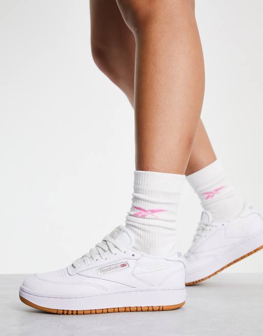 Reebok Club C Double trainers in white and gum sole