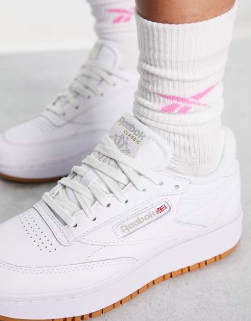 Reebok Club C Double Trainers In White And Gum Sole