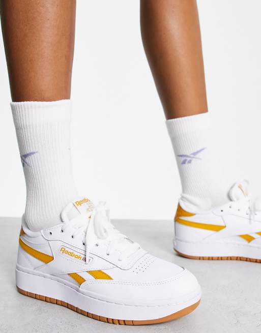 Reebok Club C Double trainers in white and mustard