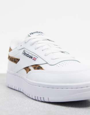 reebok club c double trainers leopard print