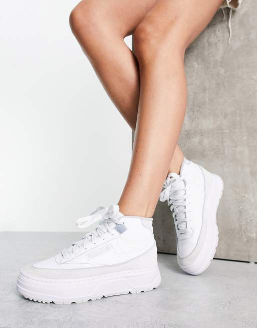 Reebok Club C Geo Mid trainers in white and grey | ASOS