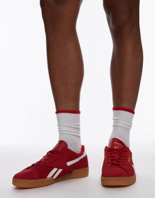 Reebok - Club C Grounds - Sneakers scamosciate rosse con suola in gomma