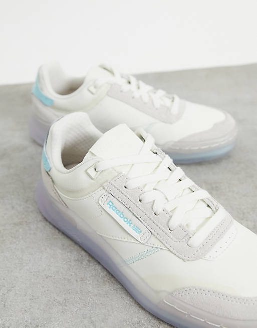 Women Trainers/Reebok Club C Legacy trainers in off white with blue detailing 