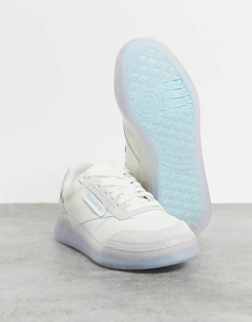 Women Trainers/Reebok Club C Legacy trainers in off white with blue detailing 