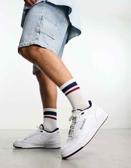 onsdag Limited magi Reebok Club C Mid II sneakers in white with navy detail | ASOS