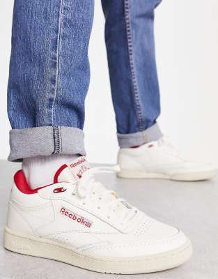 REEBOK CLUB C MID II VINTAGE SNEAKERS IN WHITE AND RED