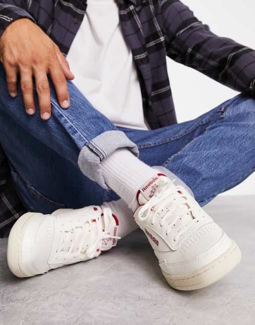 Reebok Club C Mid II vintage sneakers in white and red