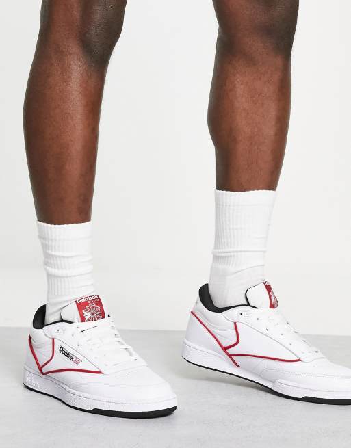 Reebok Club C Mid ll trainers in white and red exclusive to ASOS