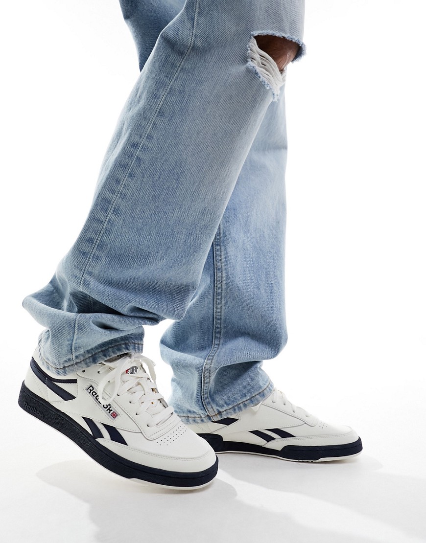 Reebok Club C Revenge Sneakers In Chalk With Navy Detail-white