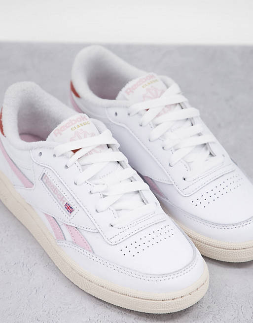 Reebok Club C Revenge sneakers in white and pink | ASOS