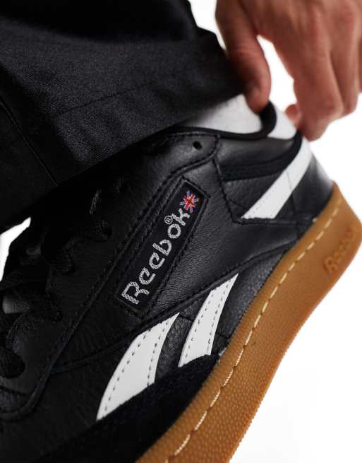 Reebok Club C Revenge Vintage trainers in black and white with gum sole