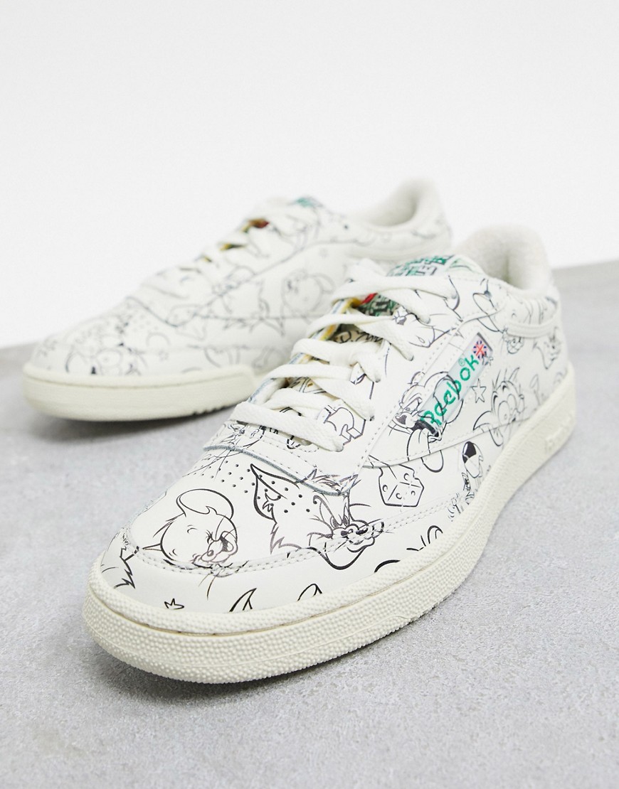 Reebok - Club C - Sneakers in pelle bianche con stampa di Tom e Jerry-Bianco