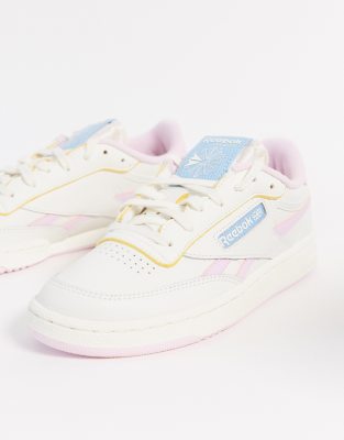 reebok club c trainers in white and pink