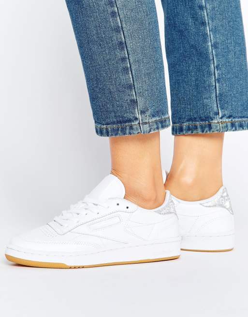 Reebok Club C Sneakers With Glitter Trim In White