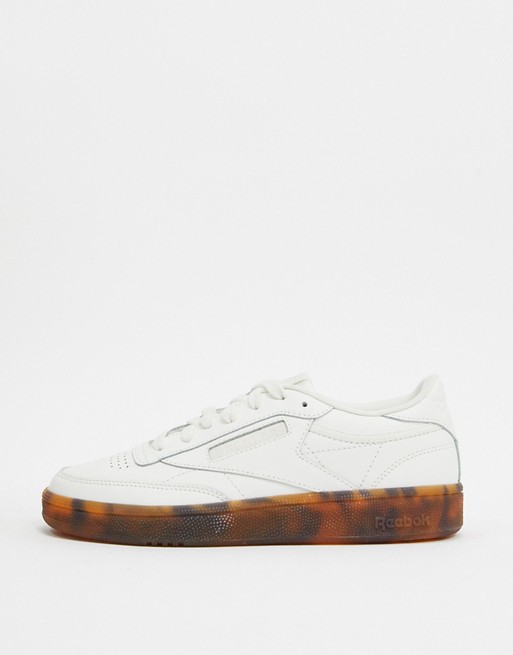 Reebok Club C trainers in off white and tortoise