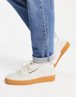 Reebok Club C trainers in tan with gum sole