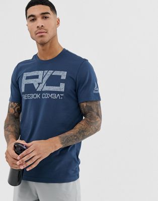 Reebok – Combat – Marinblå t-shirt med logga-Svart