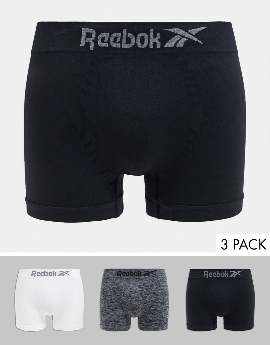 Reebok - Confezione da 3 boxer aderenti senza cuciture neri bianchi e grigi-Multicolore