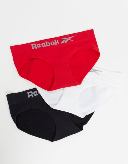 Reebok - Confezione da 3 paia di slip senza cuciture rossi neri e bianchi, 4 di 4