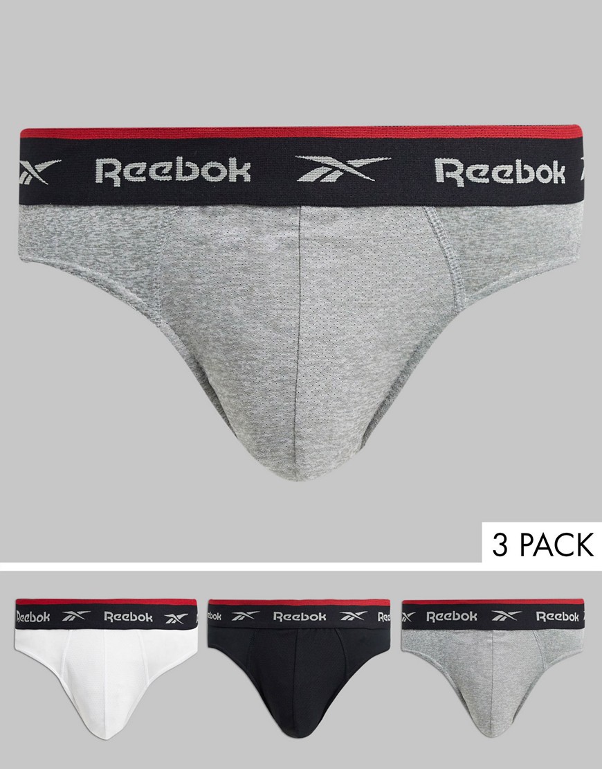 Reebok - Confezione da 3 slip sportivi neri, grigi e bianchi-Multicolore