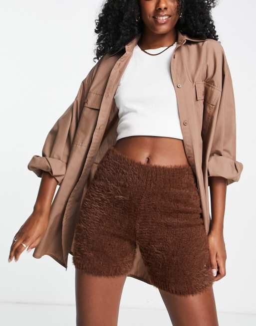 Reebok cosy fluffy legging shorts in brown