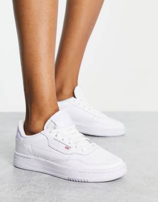 reebok club c double heart trainers in white and lilac