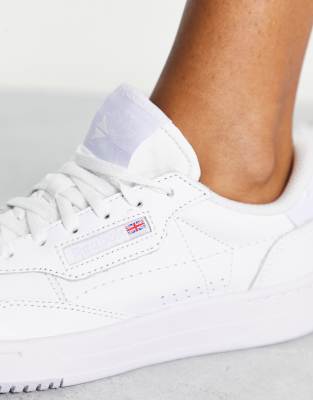 reebok club c double heart trainers in white and lilac