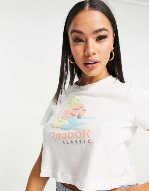 Reebok cropped graphic logo t-shirt in off white