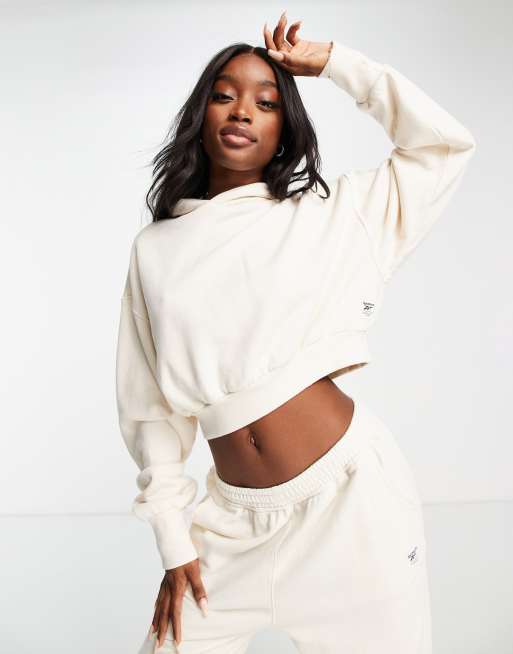 Cream outlet cropped hoodie