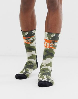 Reebok – Crossfit – Grüne Socken mit Logo und Military-Muster