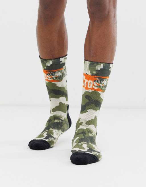 Reebok Crossfit logo camo socks in green