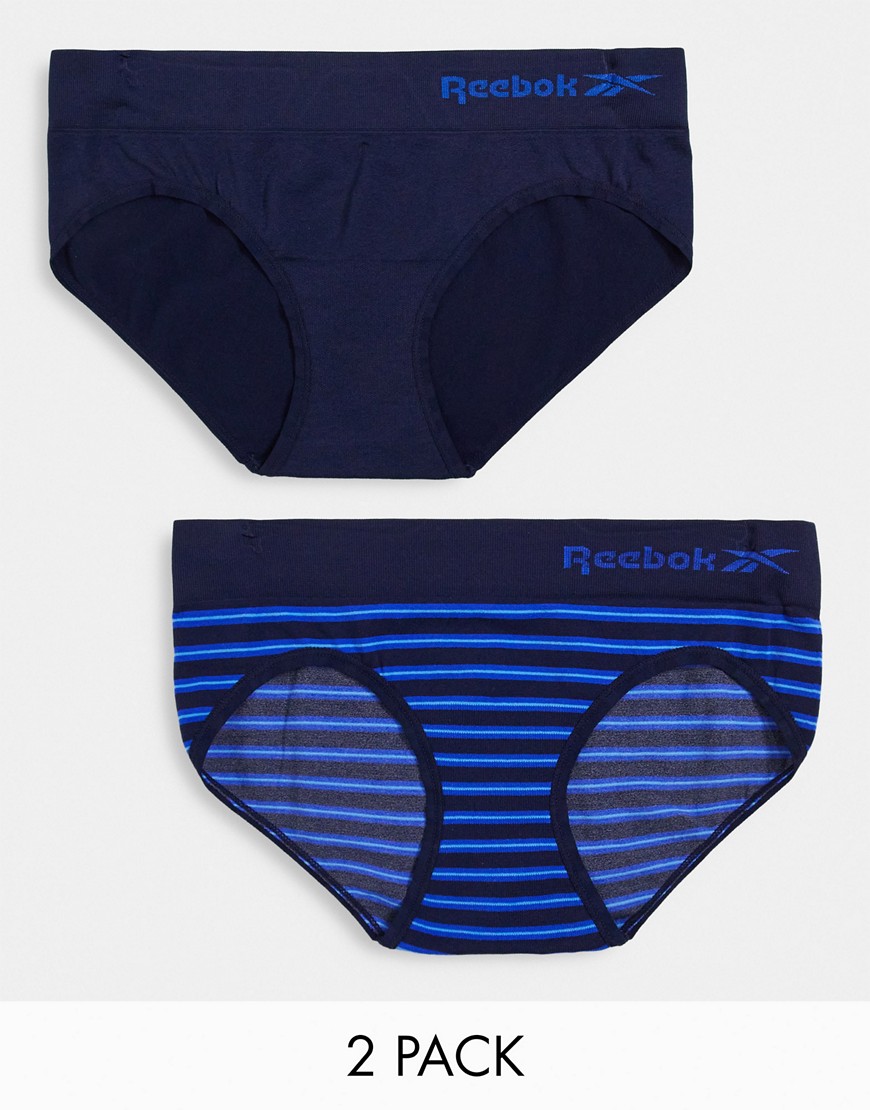 Reebok - Daris - Set van 2 naadloze onderbroeken in marineblauw en aqua gestreept